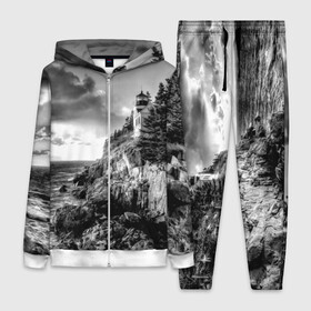 Женский костюм 3D с принтом Маяк в городе Новоалтайск,  |  | black   white | forest | lighthouse | photo | rocks | sea | shore | spruce | sunset | waves | берег | волны | ельник | закат | камни | лес | маяк | море