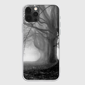 Чехол для iPhone 12 Pro Max с принтом Туман в лесу в городе Новоалтайск, Силикон |  | black   white | fog | forest | morning | photo | silhouette | trees | деревья | лес | силуэт | туман | утро | фото | черно   белое
