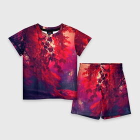 Детский костюм с шортами 3D с принтом Осень в городе Новоалтайск,  |  | autumn | bright | colors | forest | trees | деревья | краски | лес | лучи | осень | солнце | цвета | яркие