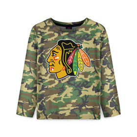 Детский лонгслив 3D с принтом Blackhawks Camouflage в городе Новоалтайск, 100% полиэстер | длинные рукава, круглый вырез горловины, полуприлегающий силуэт
 | camouflage | chicago blackhawks | hockey | nhl | нхл | хоккей