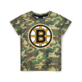 Детская футболка 3D с принтом Bruins Camouflage в городе Новоалтайск, 100% гипоаллергенный полиэфир | прямой крой, круглый вырез горловины, длина до линии бедер, чуть спущенное плечо, ткань немного тянется | Тематика изображения на принте: boston bruins | camouflage | hockey | nhl | нхл | хоккей