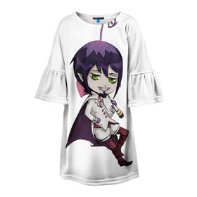 Детское платье 3D с принтом Blue Exorcist Мефисто в городе Новоалтайск, 100% полиэстер | прямой силуэт, чуть расширенный к низу. Круглая горловина, на рукавах — воланы | ao no exorcist | демон | сатана | синий экзорцист