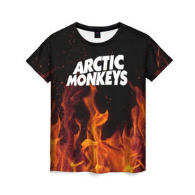 Женская футболка 3D с принтом Arctic Monkeys fire в городе Новоалтайск, 100% полиэфир ( синтетическое хлопкоподобное полотно) | прямой крой, круглый вырез горловины, длина до линии бедер | 