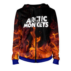 Женская толстовка 3D на молнии с принтом Arctic Monkeys fire в городе Новоалтайск, 100% полиэстер | длина до линии бедра, манжеты и пояс оформлены мягкой тканевой резинкой, двухслойный капюшон со шнурком для регулировки, спереди молния, по бокам два кармана | 
