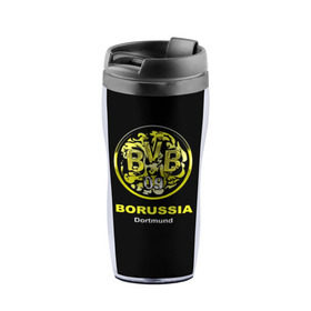 Термокружка-непроливайка с принтом Borussia Dortmund в городе Новоалтайск, внутренняя часть — пищевой пластик, наружная часть — прозрачный пластик, между ними — полиграфическая вставка с рисунком | объем — 350 мл, герметичная крышка | боруссия | дортмунд