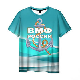 Мужская футболка 3D с принтом ВМФ России в городе Новоалтайск, 100% полиэфир | прямой крой, круглый вырез горловины, длина до линии бедер | андреевский флаг | вмф | волна | канат | матрос | море | моряк | россия | флот | якорь