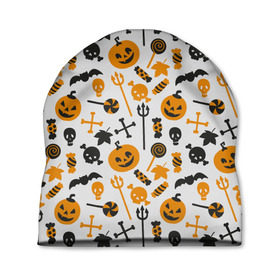 Шапка 3D с принтом Узор Halloween в городе Новоалтайск, 100% полиэстер | универсальный размер, печать по всей поверхности изделия | Тематика изображения на принте: halloween | голова | демон | дьявол | конфеты | лицо | муки | ужасы | хэллоуин