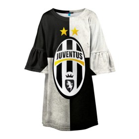 Детское платье 3D с принтом Juventus FC в городе Новоалтайск, 100% полиэстер | прямой силуэт, чуть расширенный к низу. Круглая горловина, на рукавах — воланы | Тематика изображения на принте: juve | италия | клуб | фк | футбол | футбольный | ювентус