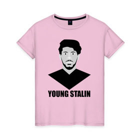 Женская футболка хлопок с принтом Young Stalin в городе Новоалтайск, 100% хлопок | прямой крой, круглый вырез горловины, длина до линии бедер, слегка спущенное плечо | молодой | патриот | россия | советский | ссср | сталин