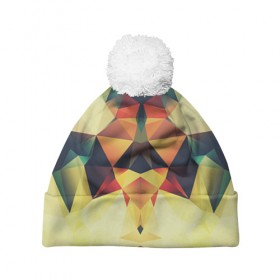 Шапка 3D c помпоном с принтом Grazy Poly VPPDGryphon в городе Новоалтайск, 100% полиэстер | универсальный размер, печать по всей поверхности изделия | poly | полигон | текстура | узор