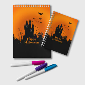 Блокнот с принтом Halloween в городе Новоалтайск, 100% бумага | 48 листов, плотность листов — 60 г/м2, плотность картонной обложки — 250 г/м2. Листы скреплены удобной пружинной спиралью. Цвет линий — светло-серый
 | cat | dark | halloween | вамп | вампир | ведьма | готика | кот | кошка | магия | ночь | тыква | хэллоуин