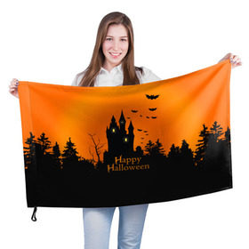 Флаг 3D с принтом Halloween в городе Новоалтайск, 100% полиэстер | плотность ткани — 95 г/м2, размер — 67 х 109 см. Принт наносится с одной стороны | cat | dark | halloween | вамп | вампир | ведьма | готика | кот | кошка | магия | ночь | тыква | хэллоуин