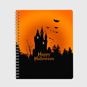 Тетрадь с принтом Halloween в городе Новоалтайск, 100% бумага | 48 листов, плотность листов — 60 г/м2, плотность картонной обложки — 250 г/м2. Листы скреплены сбоку удобной пружинной спиралью. Уголки страниц и обложки скругленные. Цвет линий — светло-серый
 | cat | dark | halloween | вамп | вампир | ведьма | готика | кот | кошка | магия | ночь | тыква | хэллоуин