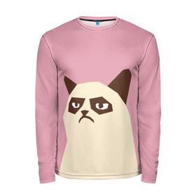 Мужской лонгслив 3D с принтом Grumpy cat pink в городе Новоалтайск, 100% полиэстер | длинные рукава, круглый вырез горловины, полуприлегающий силуэт | кот | мем | угрюмый