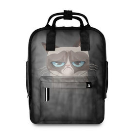 Женский рюкзак 3D с принтом Grumpy Cat в городе Новоалтайск, 100% полиэстер | лямки с регулируемой длиной, сверху ручки, чтобы рюкзак нести как сумку. Основное отделение закрывается на молнию, как и внешний карман. Внутри два дополнительных кармана, один из которых закрывается на молнию. По бокам два дополнительных кармашка, куда поместится маленькая бутылочка
 | кот | мем | угрюмый