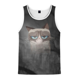 Мужская майка 3D с принтом Grumpy Cat в городе Новоалтайск, 100% полиэстер | круглая горловина, приталенный силуэт, длина до линии бедра. Пройма и горловина окантованы тонкой бейкой | кот | мем | угрюмый