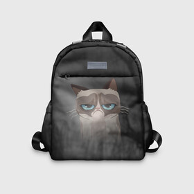 Детский рюкзак 3D с принтом Grumpy Cat в городе Новоалтайск, 100% полиэстер | лямки с регулируемой длиной, сверху петелька, чтобы рюкзак можно было повесить на вешалку. Основное отделение закрывается на молнию, как и внешний карман. Внутри дополнительный карман. По бокам два дополнительных кармашка | кот | мем | угрюмый