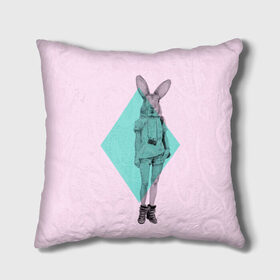 Подушка 3D с принтом Pink Rabbit в городе Новоалтайск, наволочка – 100% полиэстер, наполнитель – холлофайбер (легкий наполнитель, не вызывает аллергию). | состоит из подушки и наволочки. Наволочка на молнии, легко снимается для стирки | hipster | rabbit | swag | кролик | хипстер
