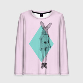Женский лонгслив 3D с принтом Pink Rabbit в городе Новоалтайск, 100% полиэстер | длинные рукава, круглый вырез горловины, полуприлегающий силуэт | hipster | rabbit | swag | кролик | хипстер