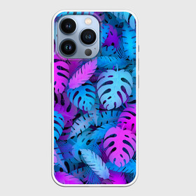 Чехол для iPhone 13 Pro с принтом Сине розовые тропики в городе Новоалтайск,  |  | Тематика изображения на принте: джунгли | листья | монстера | пальма | психоделический | текстура | тропики