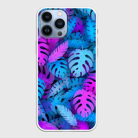 Чехол для iPhone 13 Pro Max с принтом Сине розовые тропики в городе Новоалтайск,  |  | Тематика изображения на принте: джунгли | листья | монстера | пальма | психоделический | текстура | тропики
