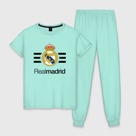 Женская пижама хлопок с принтом Real madrid в городе Новоалтайск, 100% хлопок | брюки и футболка прямого кроя, без карманов, на брюках мягкая резинка на поясе и по низу штанин | football | real | real madrid | примера | реал | реал мадрид | футбол | чемпионат испании
