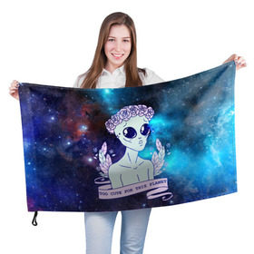 Флаг 3D с принтом cute alien в городе Новоалтайск, 100% полиэстер | плотность ткани — 95 г/м2, размер — 67 х 109 см. Принт наносится с одной стороны | alien. нло | cosmos | cute | sky | tmblr | tumbler | инопланетянин | космос | мило