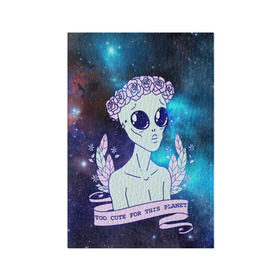Обложка для паспорта матовая кожа с принтом cute alien в городе Новоалтайск, натуральная матовая кожа | размер 19,3 х 13,7 см; прозрачные пластиковые крепления | Тематика изображения на принте: alien. нло | cosmos | cute | sky | tmblr | tumbler | инопланетянин | космос | мило