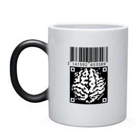 Кружка хамелеон с принтом QR brain code в городе Новоалтайск, керамика | меняет цвет при нагревании, емкость 330 мл | code | qr | математика | пи | штрихкод