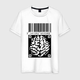 Мужская футболка хлопок с принтом QR brain code в городе Новоалтайск, 100% хлопок | прямой крой, круглый вырез горловины, длина до линии бедер, слегка спущенное плечо. | code | qr | математика | пи | штрихкод