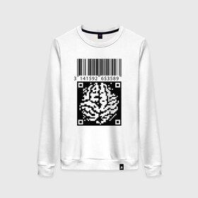 Женский свитшот хлопок с принтом QR brain code в городе Новоалтайск, 100% хлопок | прямой крой, круглый вырез, на манжетах и по низу широкая трикотажная резинка  | code | qr | математика | пи | штрихкод