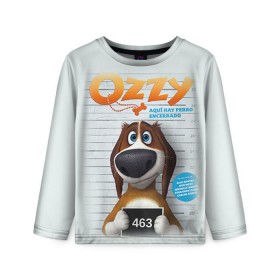 Детский лонгслив 3D с принтом Ozzy в городе Новоалтайск, 100% полиэстер | длинные рукава, круглый вырез горловины, полуприлегающий силуэт
 | dog | fast furry | бигль | большой собачий побег | мартин | мультфильм | оззи | побег | свободу разношерстным | собака