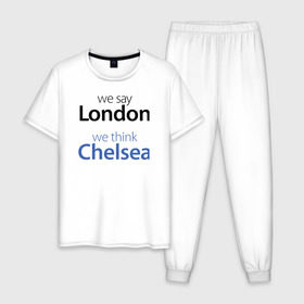 Мужская пижама хлопок с принтом We say London we thihk Chelsea в городе Новоалтайск, 100% хлопок | брюки и футболка прямого кроя, без карманов, на брюках мягкая резинка на поясе и по низу штанин
 | челси