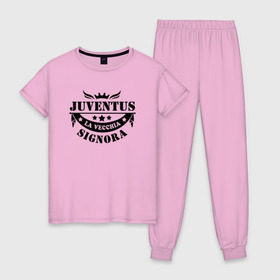 Женская пижама хлопок с принтом juventus в городе Новоалтайск, 100% хлопок | брюки и футболка прямого кроя, без карманов, на брюках мягкая резинка на поясе и по низу штанин | juventus | ювентус