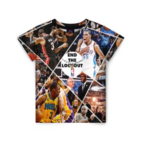 Детская футболка 3D с принтом NBA в городе Новоалтайск, 100% гипоаллергенный полиэфир | прямой крой, круглый вырез горловины, длина до линии бедер, чуть спущенное плечо, ткань немного тянется | basketball | nba | sport | sports | баскетбол | нба | спорт