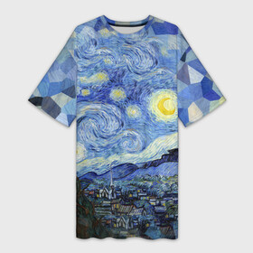 Платье-футболка 3D с принтом Звездная ночь в городе Новоалтайск,  |  | starry night | ван гог | город | звезды | импрессионизм | луна | ночь | художник