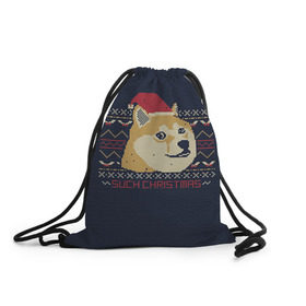Рюкзак-мешок 3D с принтом Новогодний свитер Doge в городе Новоалтайск, 100% полиэстер | плотность ткани — 200 г/м2, размер — 35 х 45 см; лямки — толстые шнурки, застежка на шнуровке, без карманов и подкладки | 2017 | new year | акита | год | мем | новогодний | новый | сиба ину