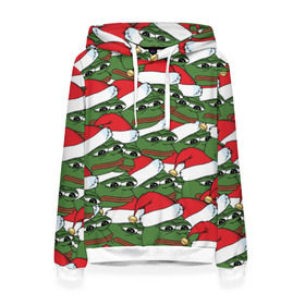 Женская толстовка 3D с принтом Sad frog new year в городе Новоалтайск, 100% полиэстер  | двухслойный капюшон со шнурком для регулировки, мягкие манжеты на рукавах и по низу толстовки, спереди карман-кенгуру с мягким внутренним слоем. | грустная | дед мороз | лягушка | пепе | санта