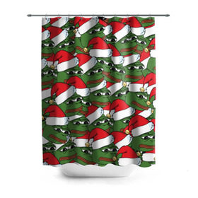 Штора 3D для ванной с принтом Sad frog new year в городе Новоалтайск, 100% полиэстер | плотность материала — 100 г/м2. Стандартный размер — 146 см х 180 см. По верхнему краю — пластиковые люверсы для креплений. В комплекте 10 пластиковых колец | грустная | дед мороз | лягушка | пепе | санта