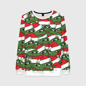 Женский свитшот 3D с принтом Sad frog new year в городе Новоалтайск, 100% полиэстер с мягким внутренним слоем | круглый вырез горловины, мягкая резинка на манжетах и поясе, свободная посадка по фигуре | грустная | дед мороз | лягушка | пепе | санта