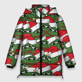 Женская зимняя куртка 3D с принтом Sad frog new year в городе Новоалтайск, верх — 100% полиэстер; подкладка — 100% полиэстер; утеплитель — 100% полиэстер | длина ниже бедра, силуэт Оверсайз. Есть воротник-стойка, отстегивающийся капюшон и ветрозащитная планка. 

Боковые карманы с листочкой на кнопках и внутренний карман на молнии | грустная | дед мороз | лягушка | пепе | санта