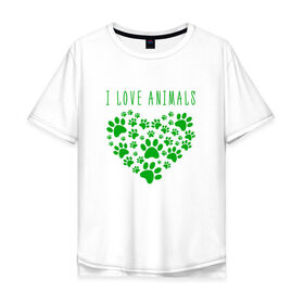 Мужская футболка хлопок Oversize с принтом i love animals в городе Новоалтайск, 100% хлопок | свободный крой, круглый ворот, “спинка” длиннее передней части | cat | арт | добро | животные | кот | котенок | котик | кошка | любовь | принт | рисунок | сердце