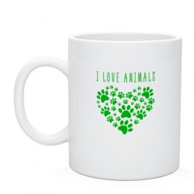 Кружка с принтом i love animals в городе Новоалтайск, керамика | объем — 330 мл, диаметр — 80 мм. Принт наносится на бока кружки, можно сделать два разных изображения | cat | арт | добро | животные | кот | котенок | котик | кошка | любовь | принт | рисунок | сердце