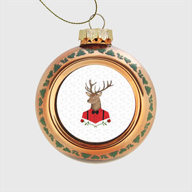 Стеклянный ёлочный шар с принтом Christmas Deer в городе Новоалтайск, Стекло | Диаметр: 80 мм | new year | олень | рождество | роза | снег | узор