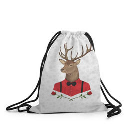 Рюкзак-мешок 3D с принтом Christmas Deer в городе Новоалтайск, 100% полиэстер | плотность ткани — 200 г/м2, размер — 35 х 45 см; лямки — толстые шнурки, застежка на шнуровке, без карманов и подкладки | Тематика изображения на принте: new year | олень | рождество | роза | снег | узор