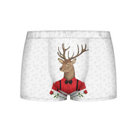 Мужские трусы 3D с принтом Christmas Deer в городе Новоалтайск, 50% хлопок, 50% полиэстер | классическая посадка, на поясе мягкая тканевая резинка | new year | олень | рождество | роза | снег | узор