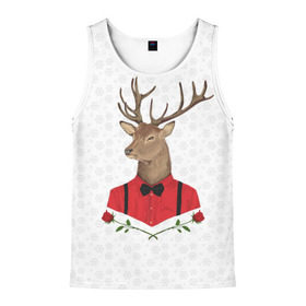 Мужская майка 3D с принтом Christmas Deer в городе Новоалтайск, 100% полиэстер | круглая горловина, приталенный силуэт, длина до линии бедра. Пройма и горловина окантованы тонкой бейкой | Тематика изображения на принте: new year | олень | рождество | роза | снег | узор