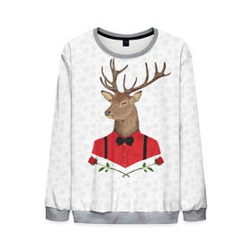 Мужской свитшот 3D с принтом Christmas Deer в городе Новоалтайск, 100% полиэстер с мягким внутренним слоем | круглый вырез горловины, мягкая резинка на манжетах и поясе, свободная посадка по фигуре | new year | олень | рождество | роза | снег | узор