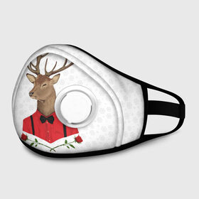 Маска из неопрена с принтом Christmas Deer в городе Новоалтайск, неопрен 100% | Форма огибающая нос. Резинки для ушей с дополнительной резинкой на затылке. Клапан для выдоха для активного дыхания при занятиях спортом. Эластичный материал маски и окантовки для лучшего растяжения и прилегания маски.  | Тематика изображения на принте: new year | олень | рождество | роза | снег | узор