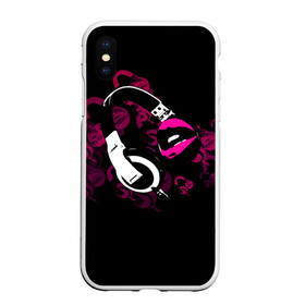 Чехол для iPhone XS Max матовый с принтом Music love в городе Новоалтайск, Силикон | Область печати: задняя сторона чехла, без боковых панелей | dj | klub | music | губы | диджей | клуб | музыка | наушники